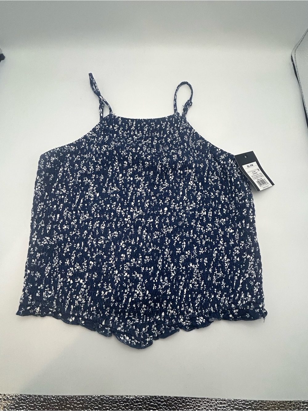 Youth Girls Navy Blue Floral Smocked Cami Tank Top